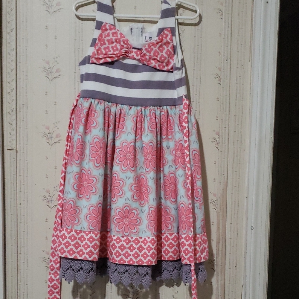 Charming Striped and Floral Kids Dress